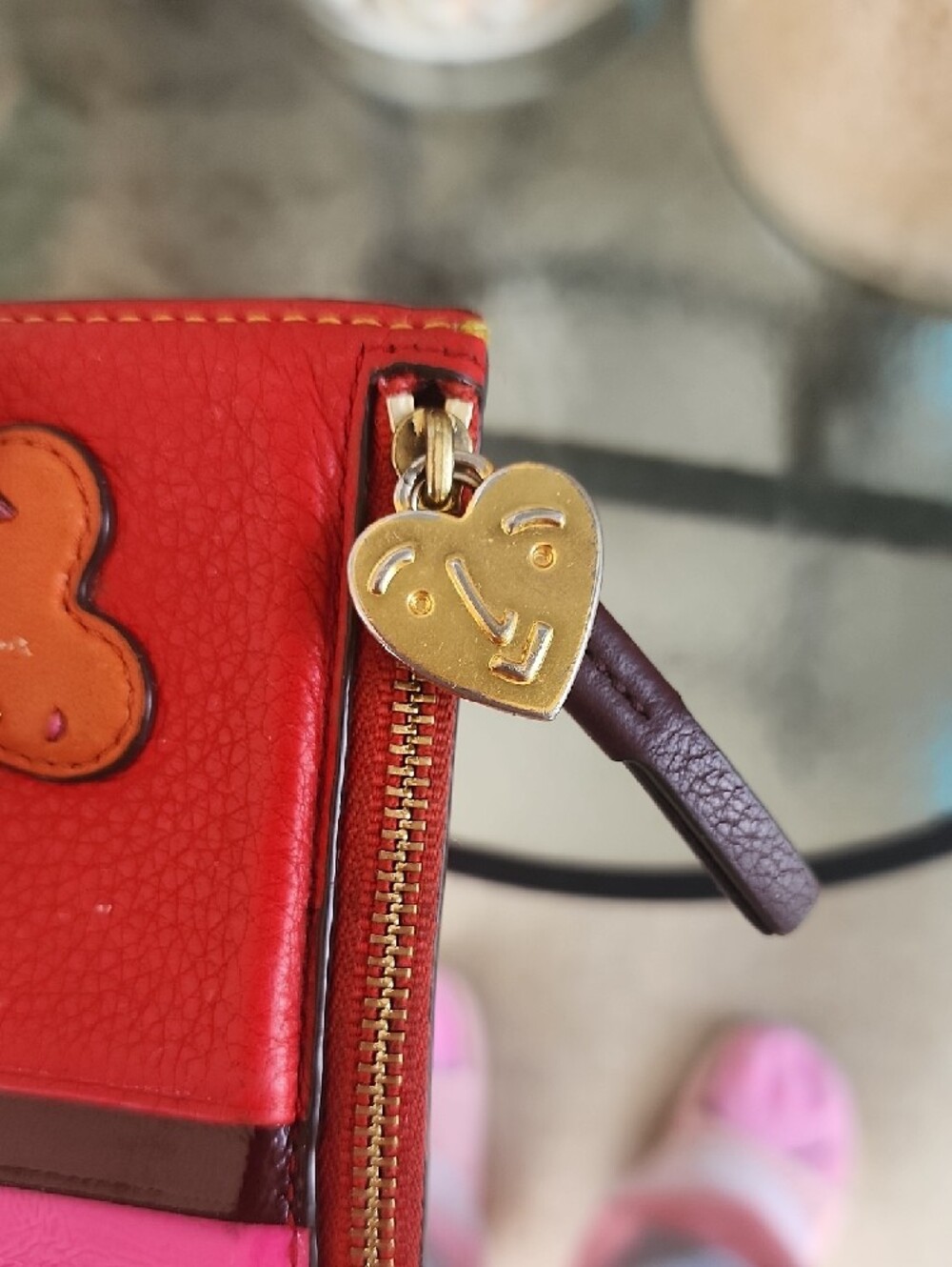 Tory Burch Red Multi Colorblock Leather Card Holder with Heart Charm - Picture 3 of 6